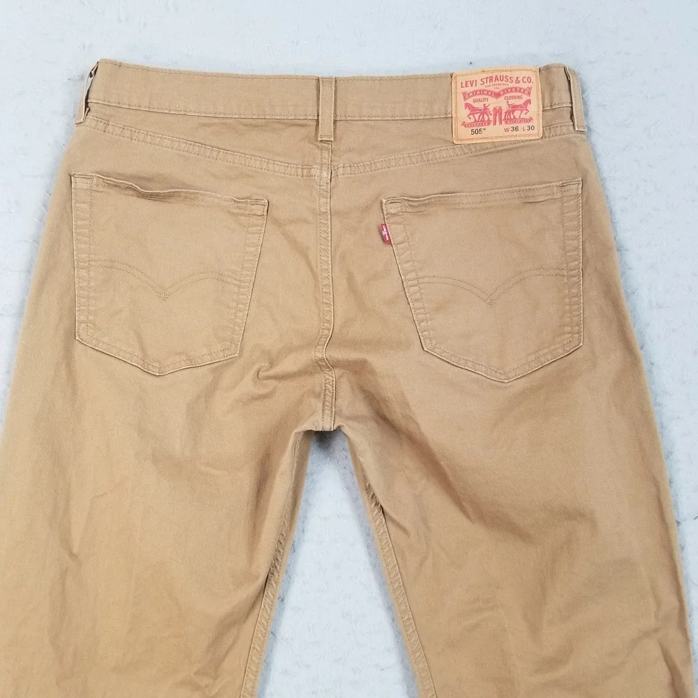 Levi's Pants Mens 36x30 Tan 505 Regular Fit Khaki Cotton Stretch Straight Leg
